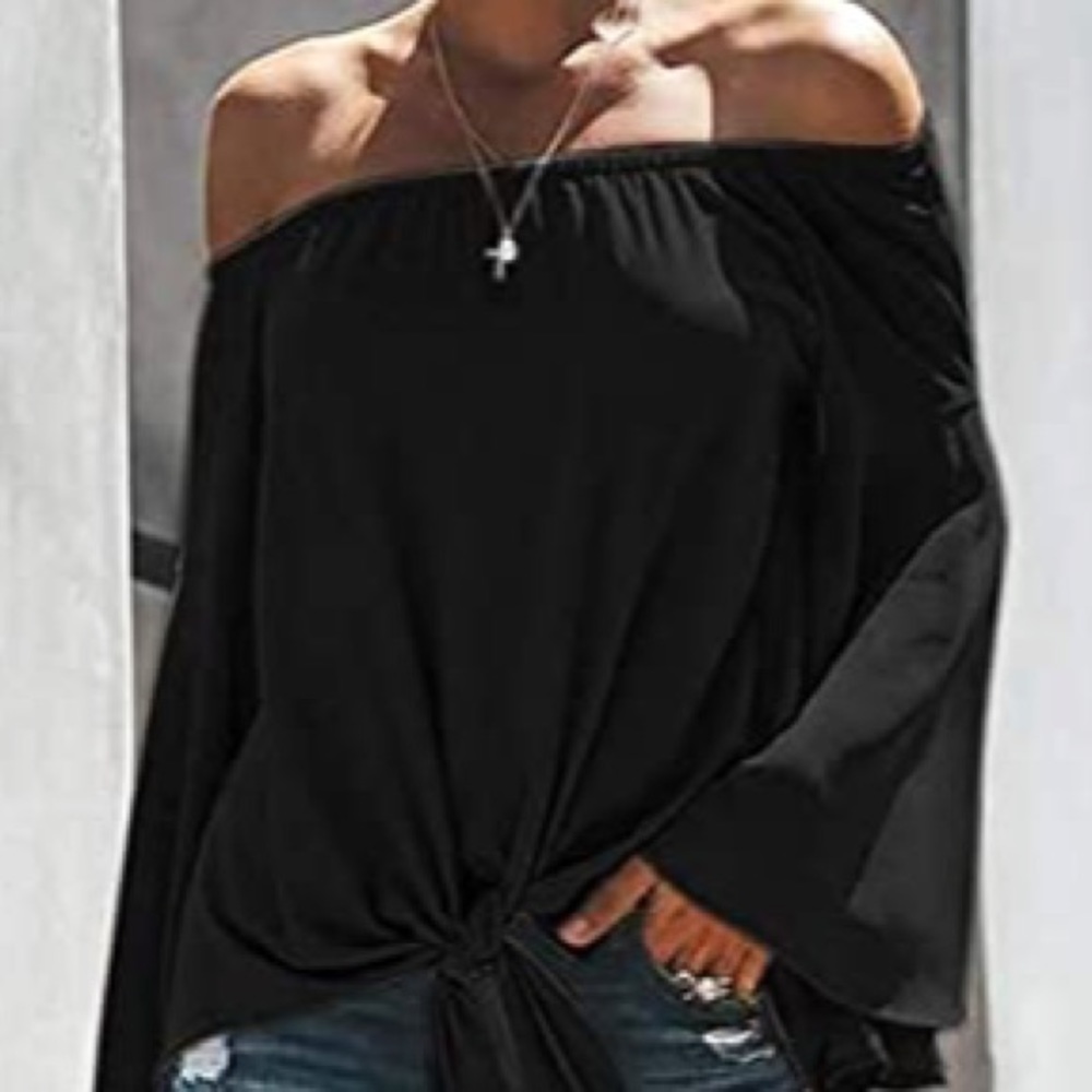 NWT_Off-shoulder, bell sleeved, tie-front blouse